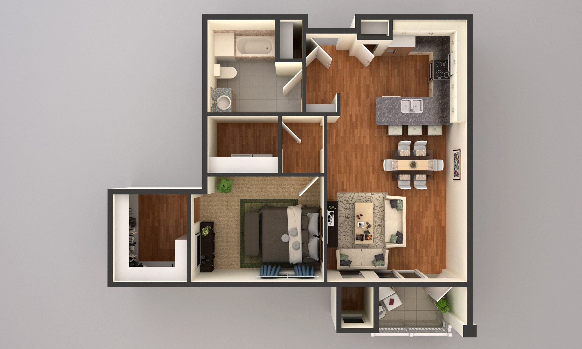 Floor plan for 1 bed, 1 bath, 943 sqft